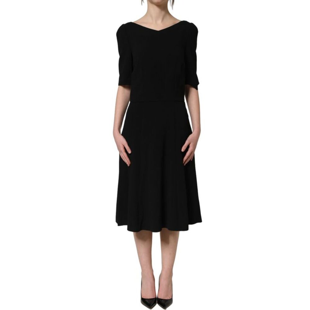Dolce & Gabbana Black Viscose Short Sleeve A-line Midi Women's Dress